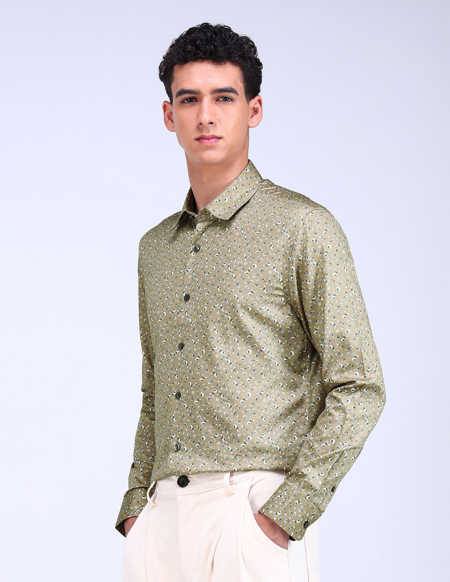 Flying Machine Floral Print Sateen Shirt