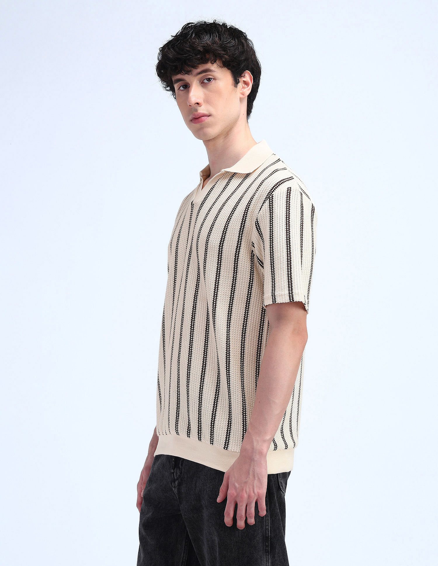 Flying Machine Vertical Striped Relaxed Polo Shirt