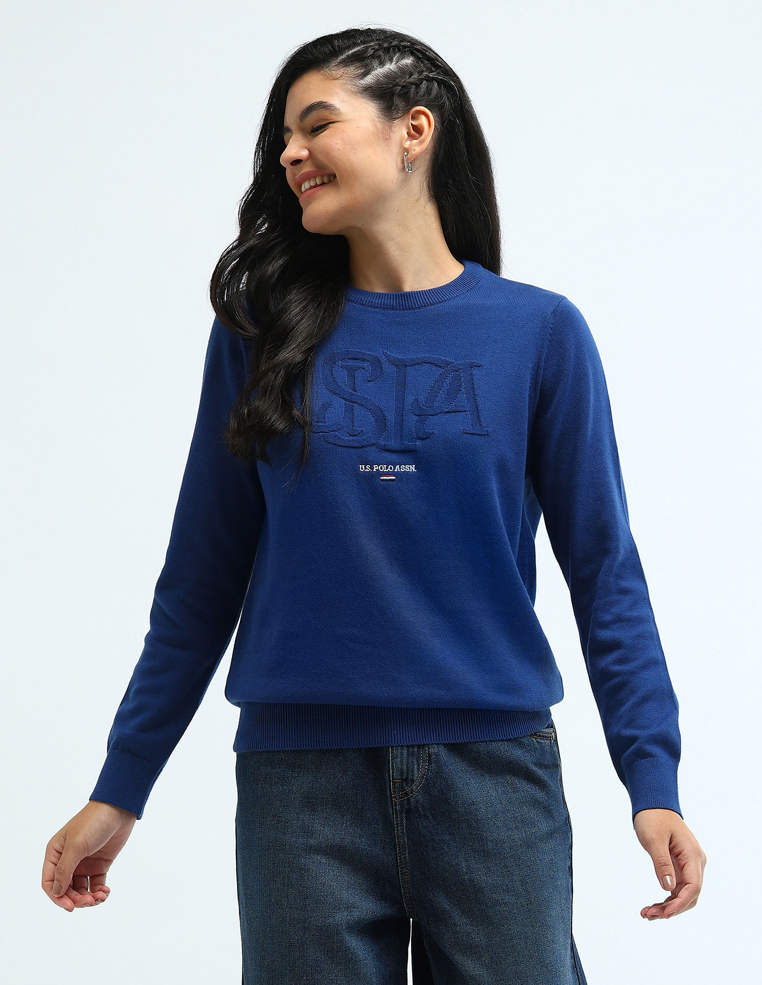 U.S. Polo Assn. Women Regular Fit Flag Logo Sweater