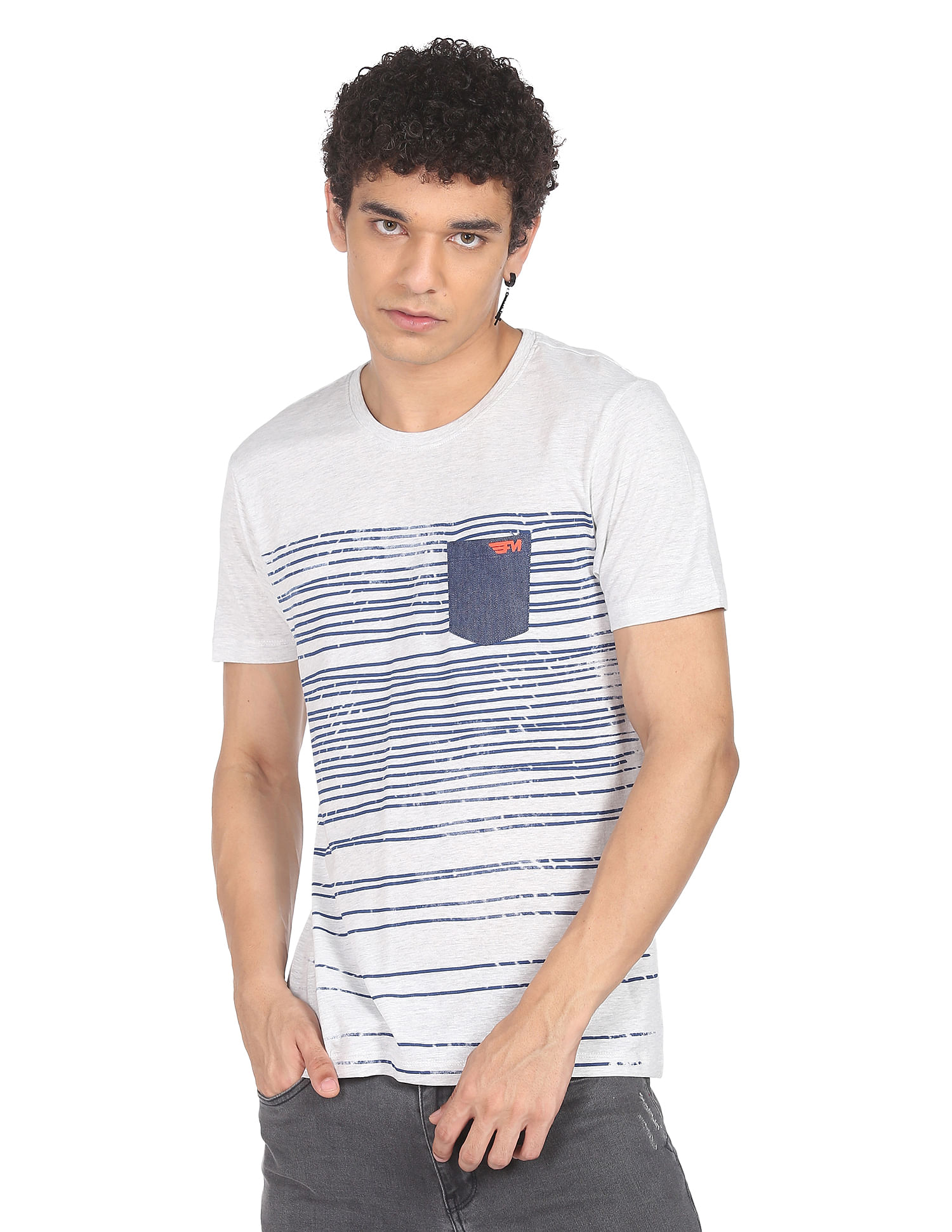 Flying Machine Horizontal Stripe Heathered T-Shirt