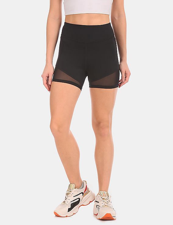 Calvin Klein Women Black Mesh Panel Outline Short Tights