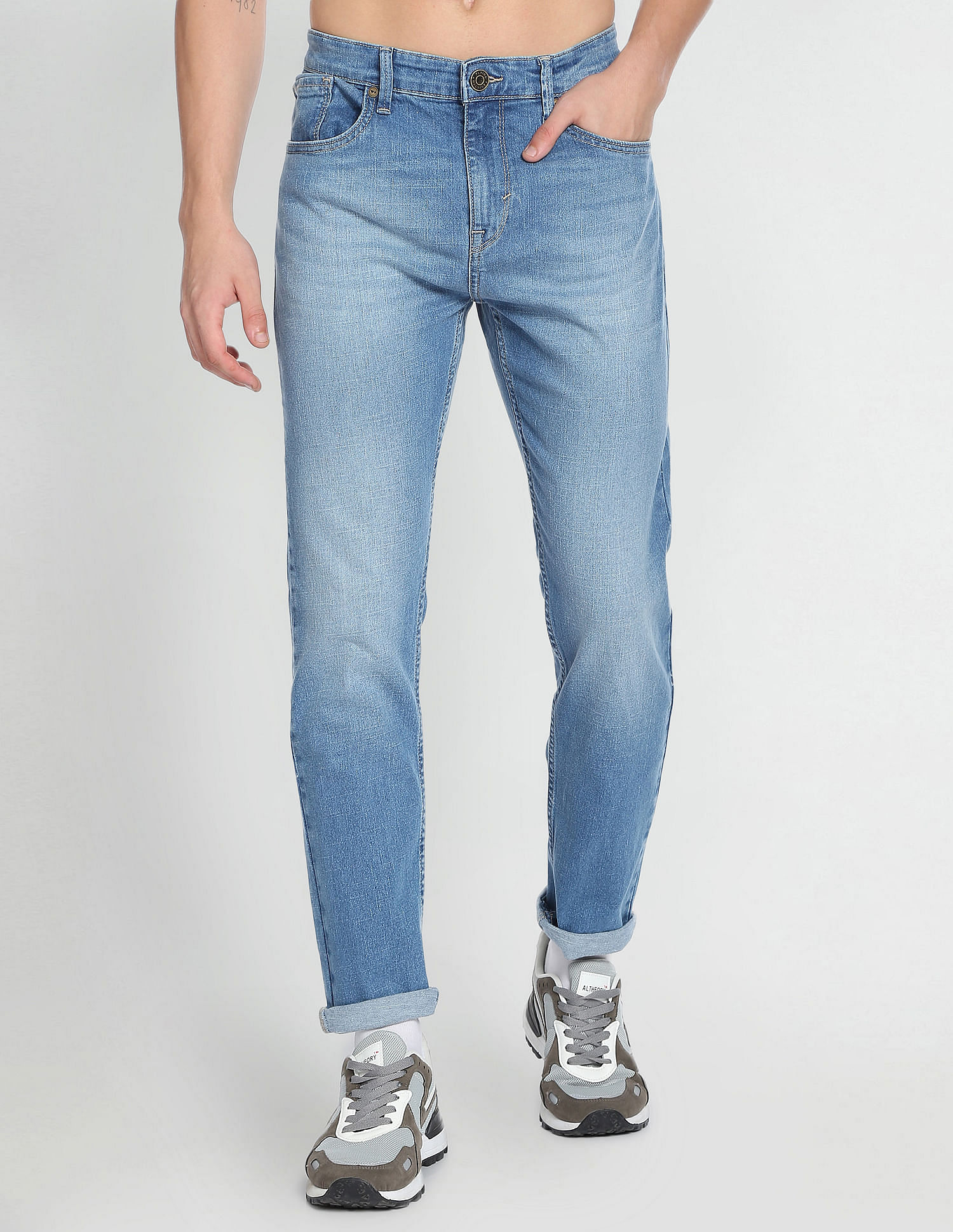 Flying Machine Slash Slim Tapered Fit Mid Rise Jeans