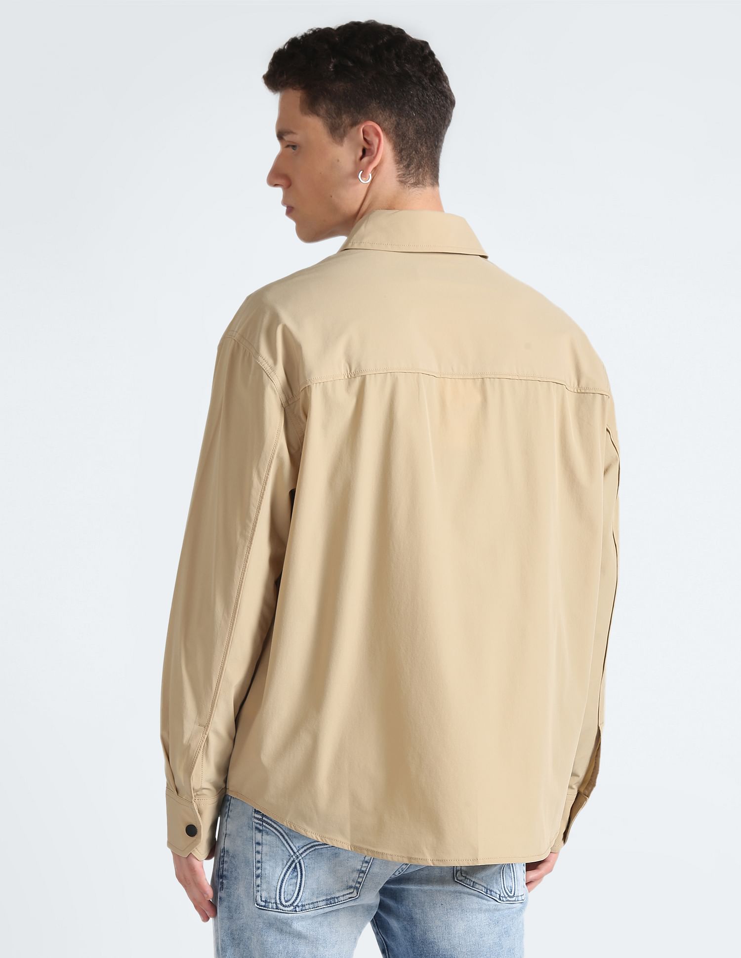 Calvin Klein Solid pattern Zipper Placket Casual Shirt