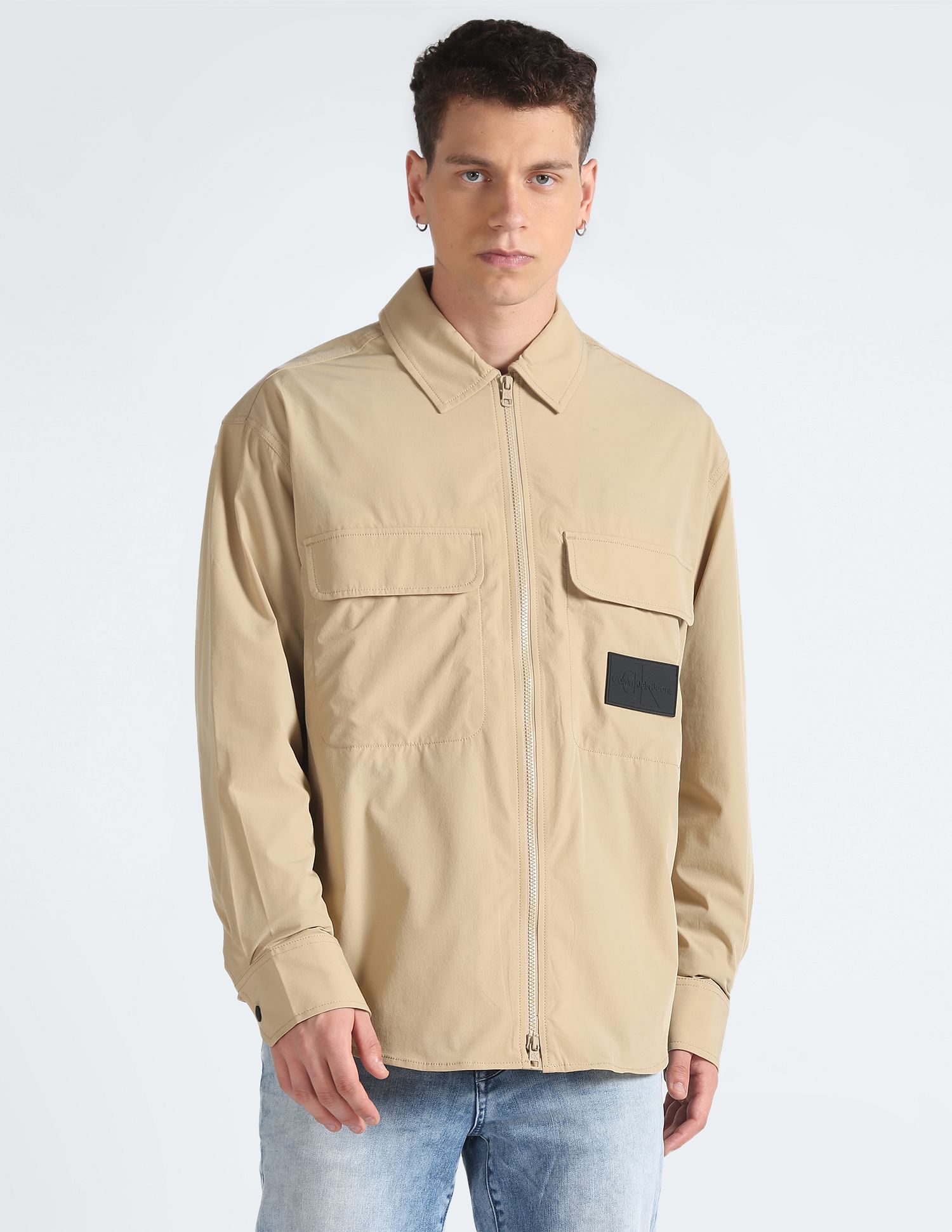 Calvin Klein Solid pattern Zipper Placket Casual Shirt