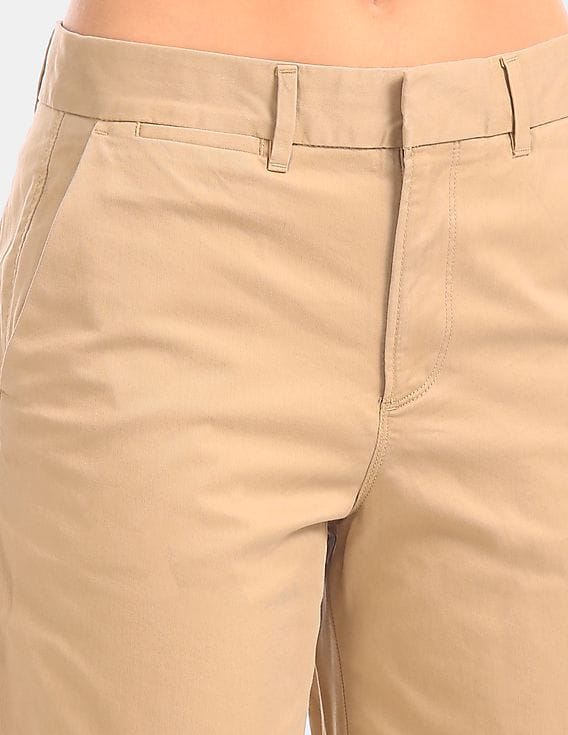 Buy GAP Women Beige Cotton Stretch Clean Bermuda Shorts