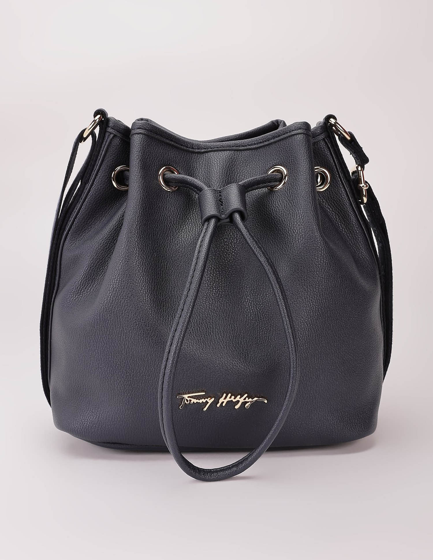 Tommy Hilfiger Solid Blue Pu Bucket Bag