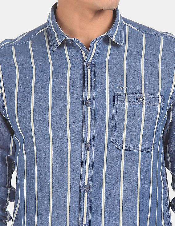 Buy Flying Machine Men Indigo Long Sleeve Striped Shirt - NNNOW.com