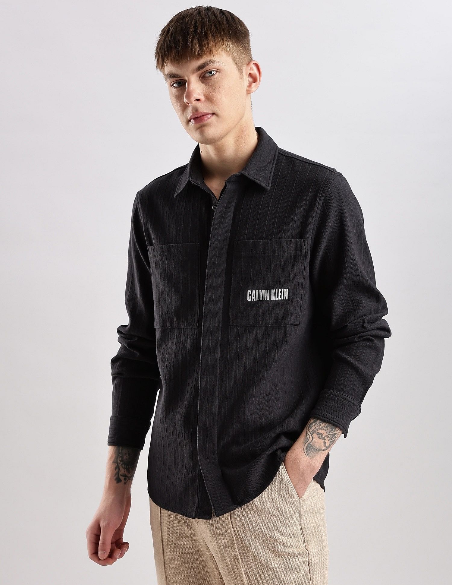 Calvin Klein Jeans Vertical Stripes Regular Fit Dobby Woven Shirt