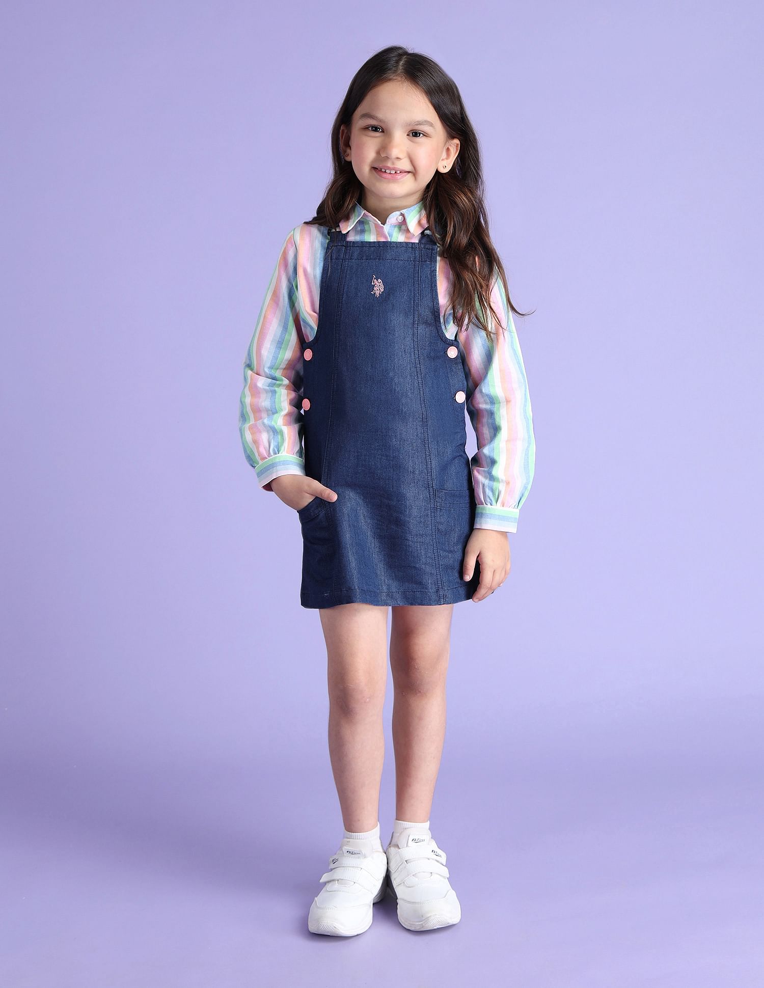 U.S. Polo Assn. Kids Girls Corduroy Dungree Dress