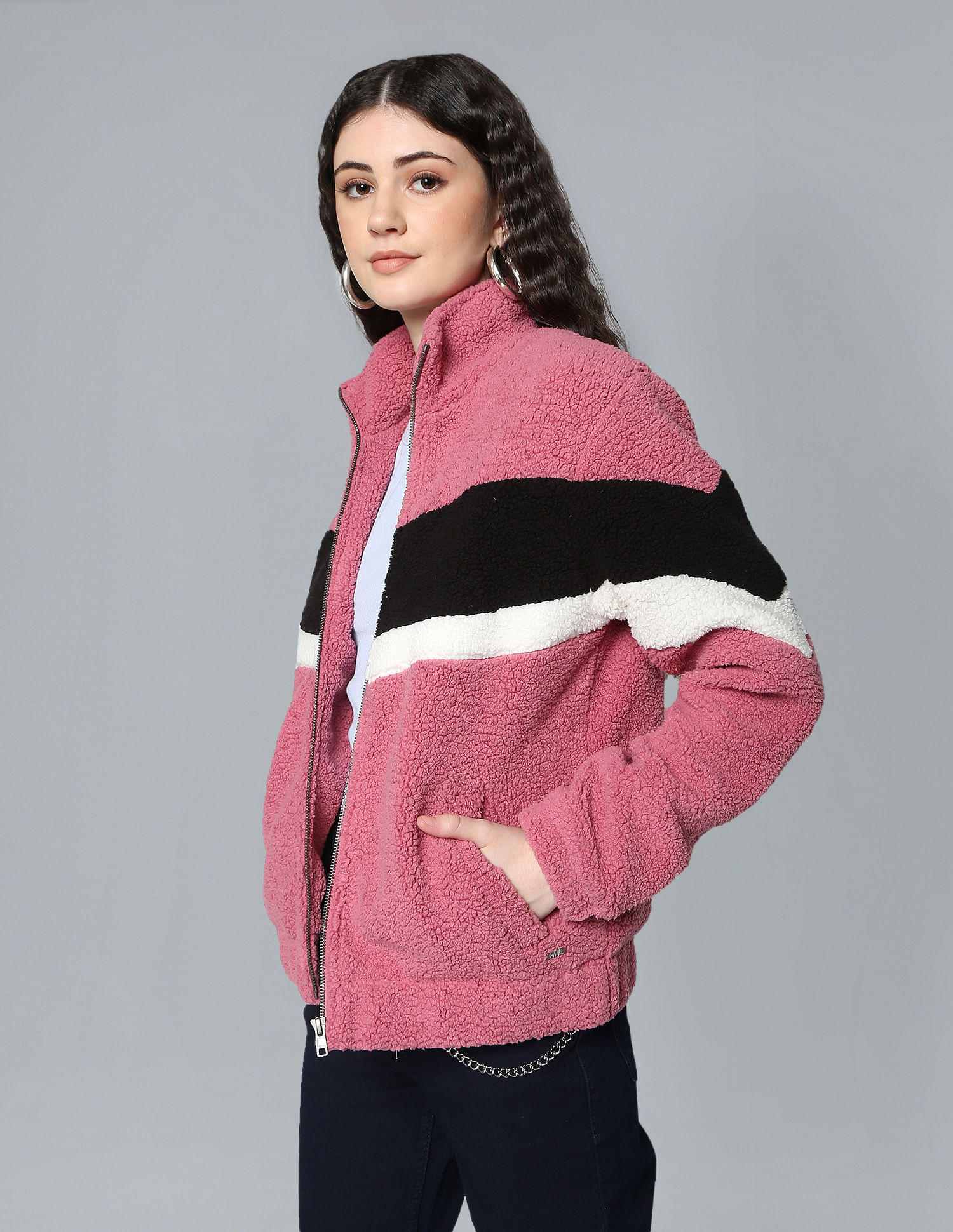 Striped faux clearance fur jacket