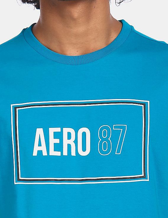 Aeropostale Men Blue Crew Neck Cotton T-Shirt