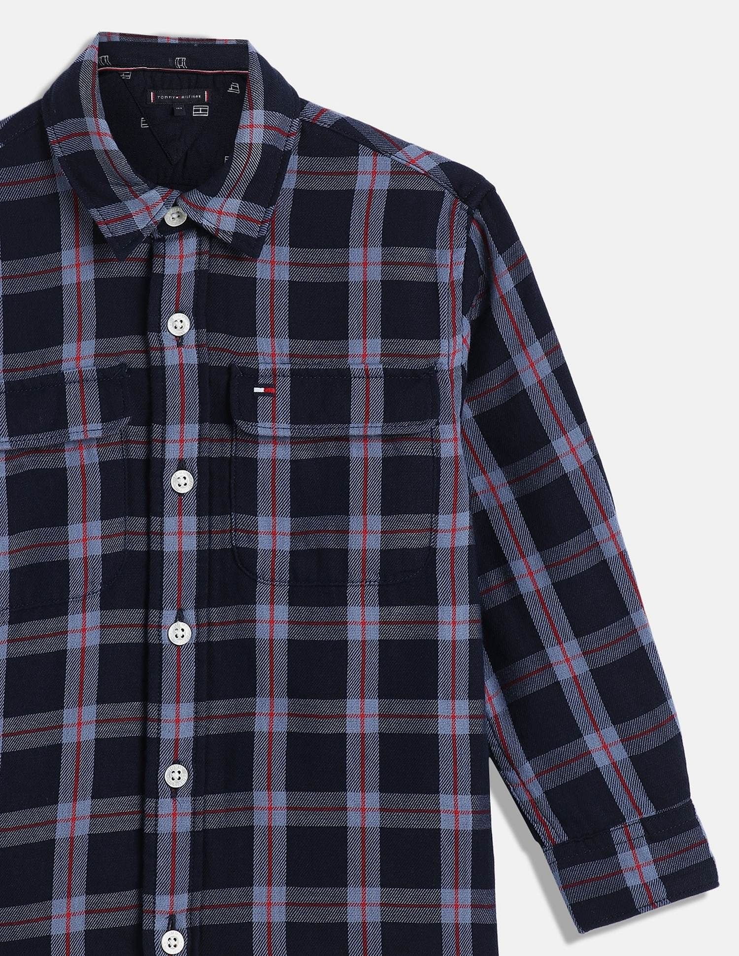 Tommy Hilfiger Kids Boys Checks Regular-Fit Cotton Shirt