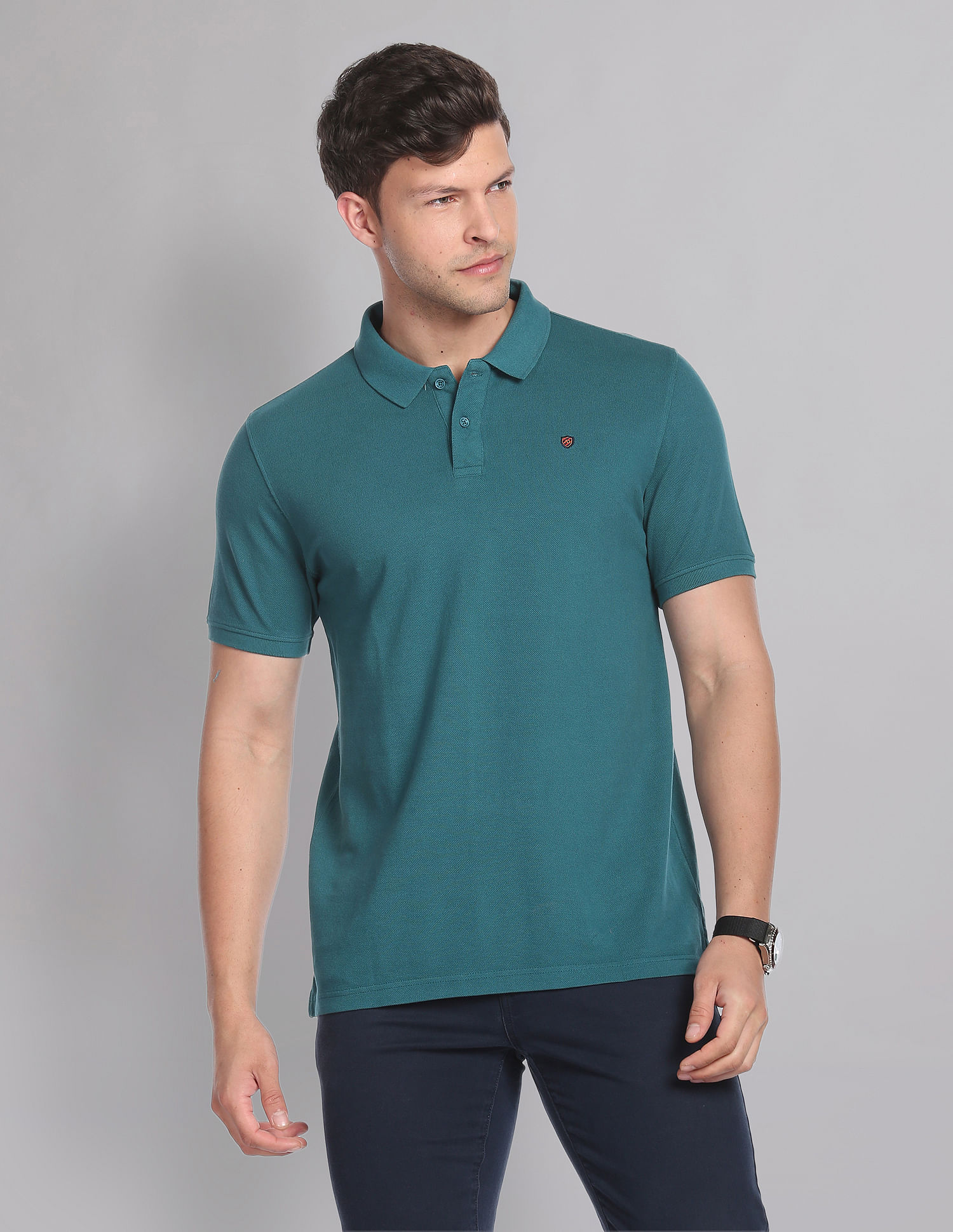 AD by Arvind Cotton Solid Polo Shirt