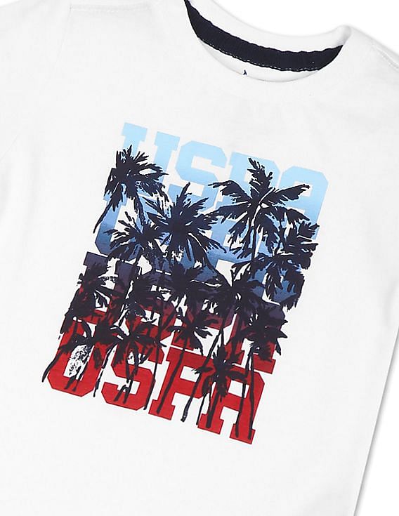 U.S. Polo Assn. Kids White Ribbed Neck Printed T-Shirt