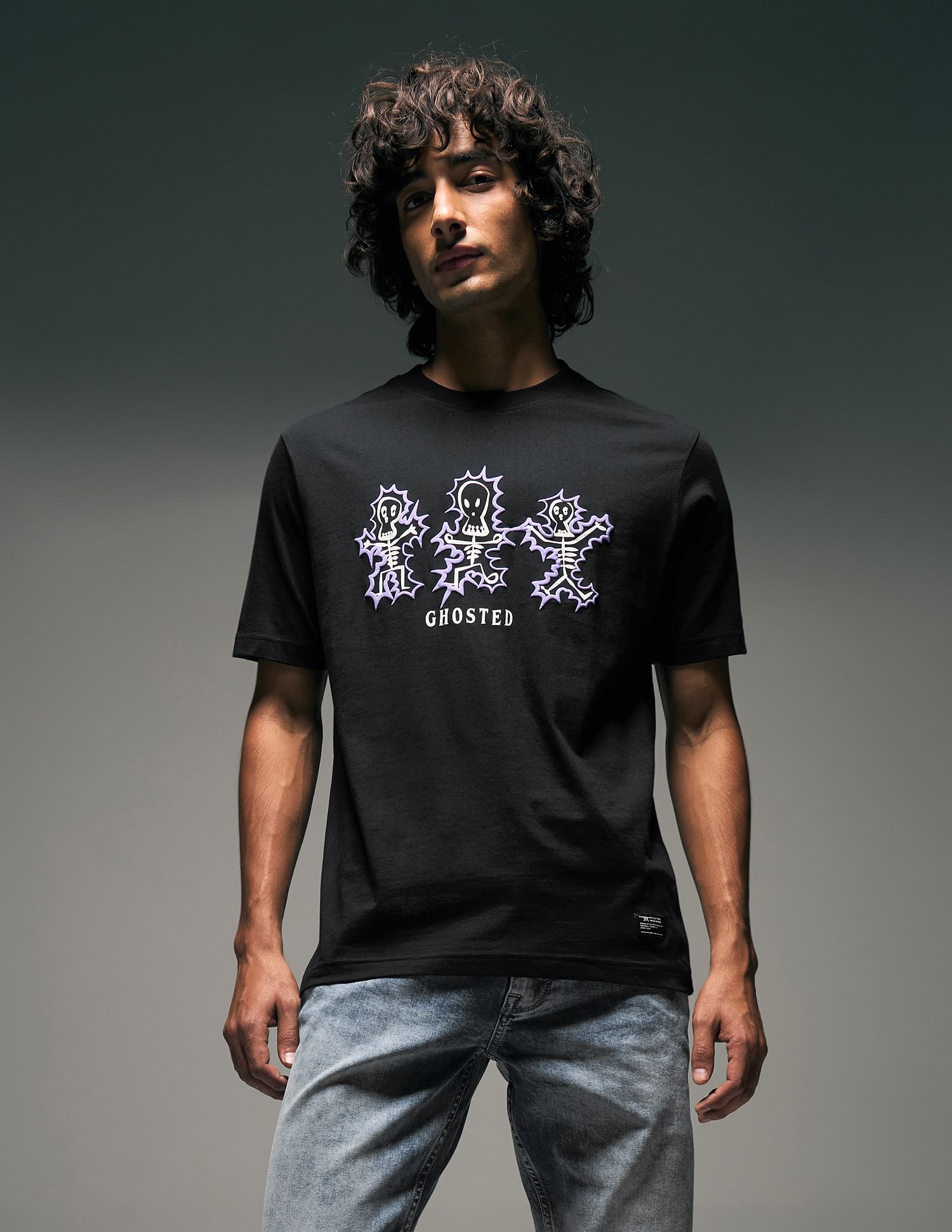Flying Machine Graphic Printed  Pure Cotton Relaxed Fit T-shirt