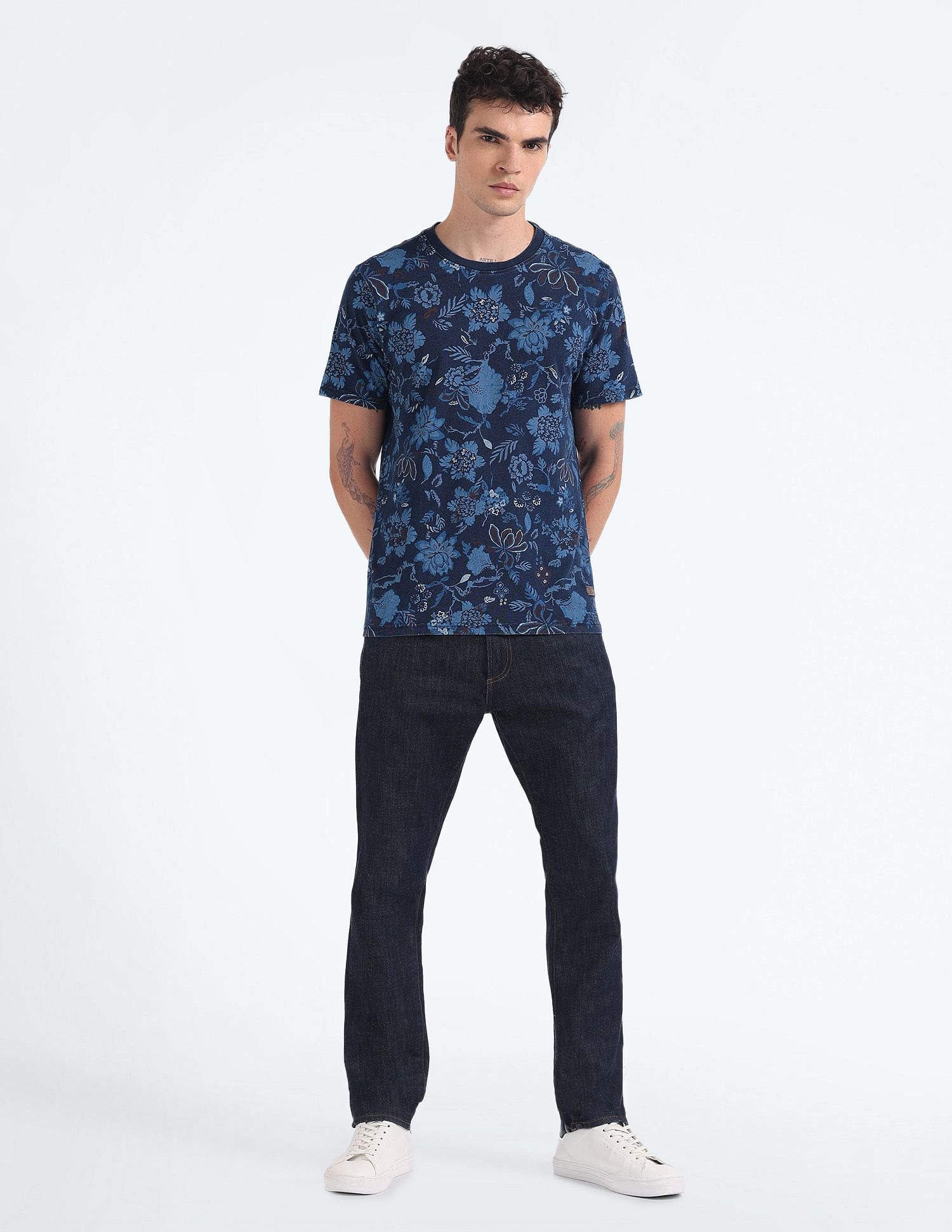 Flying Machine Pure Cotton Floral Print T-Shirt