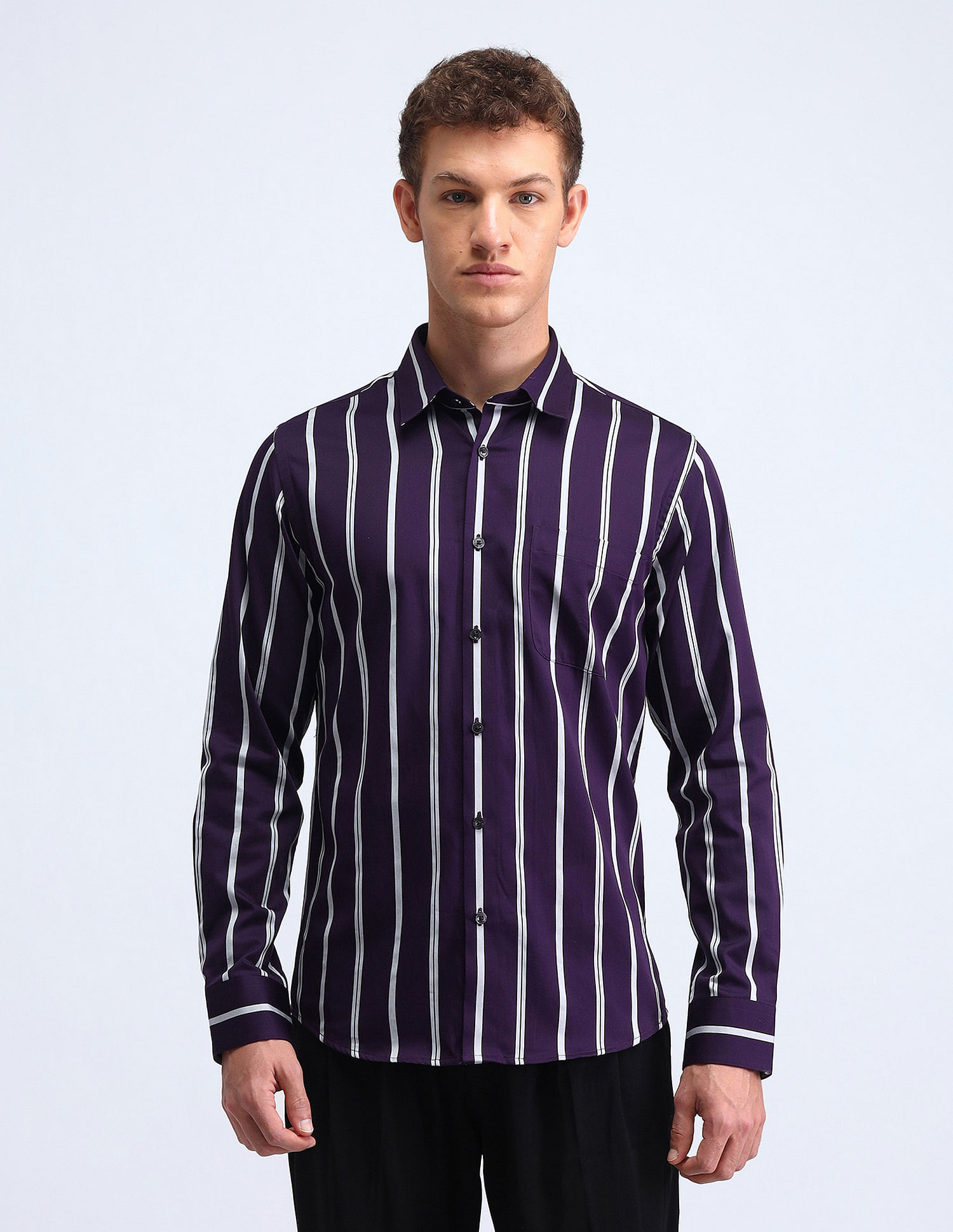 Flying Machine Vertical Striped Satin Shirt