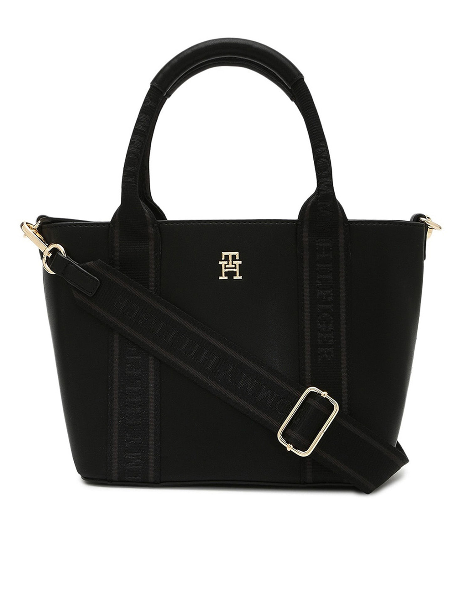 Tommy Hilfiger Solid Black Pu Handbags