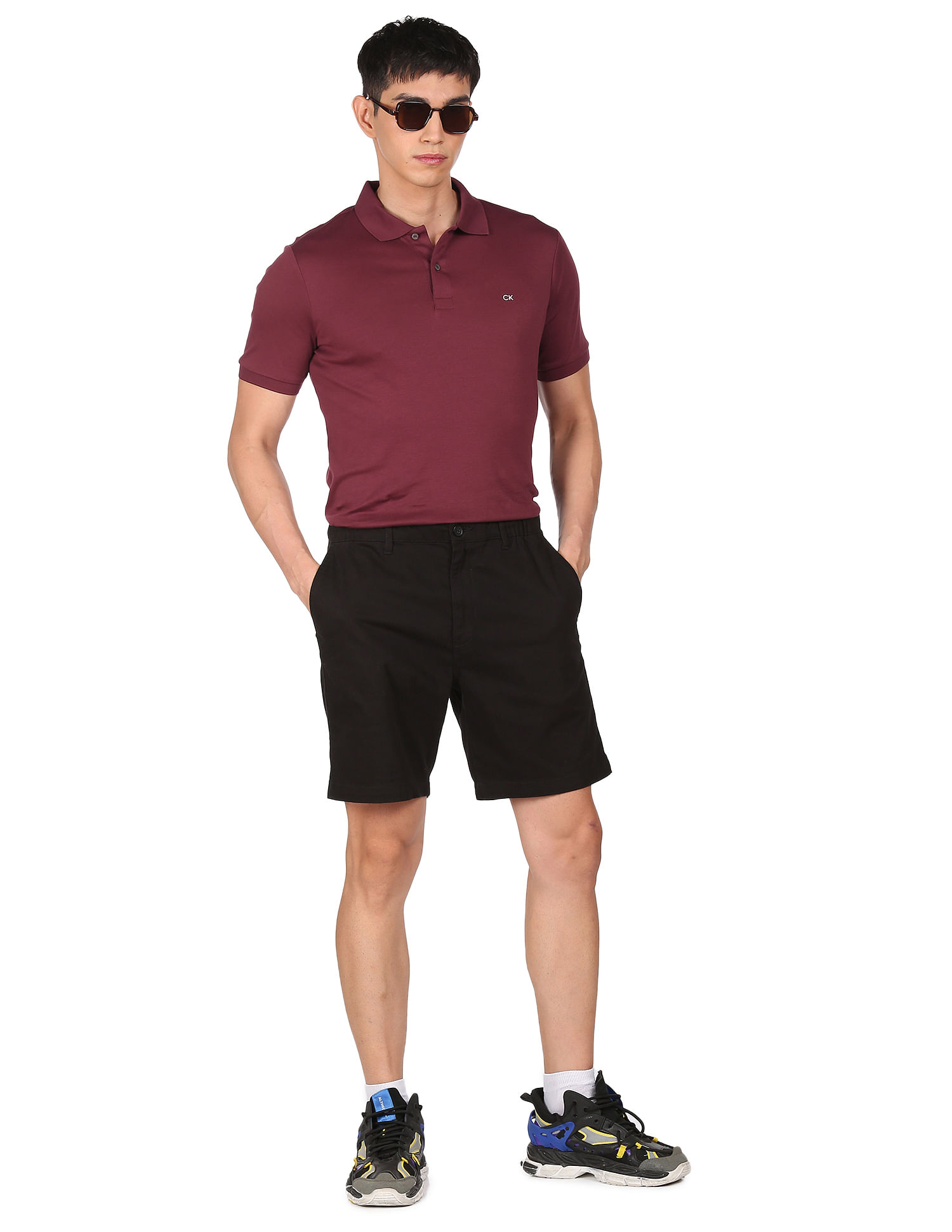 Calvin Klein Men Maroon Smooth Cotton Slim Fit Solid Polo Shirt