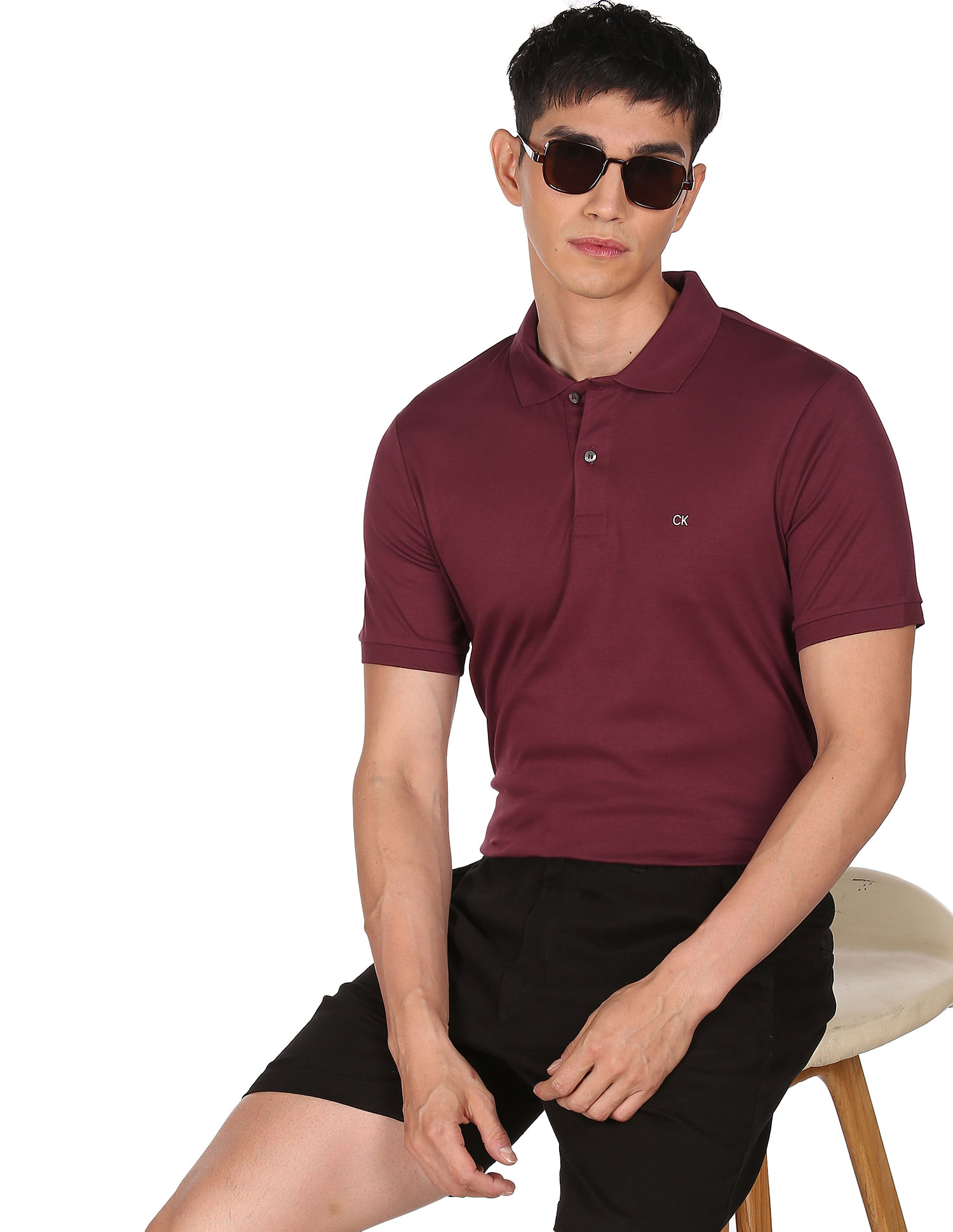 Calvin Klein Men Maroon Smooth Cotton Slim Fit Solid Polo Shirt