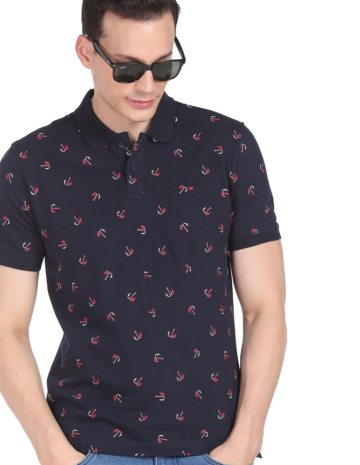 AD by Arvind Cotton All-Over Print Polo Shirt