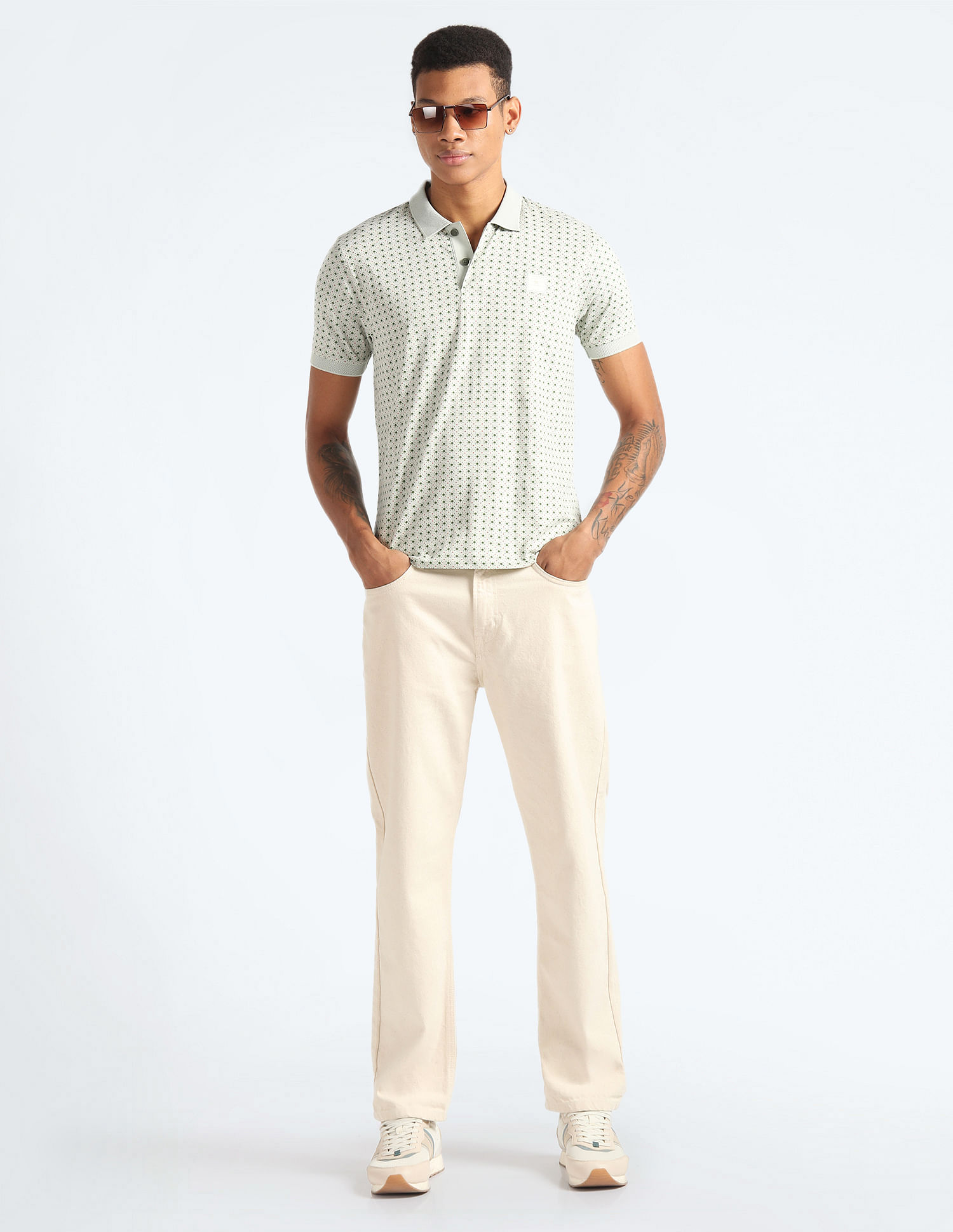 Flying Machine Jacquard Collar Pure Cotton Polo Shirt