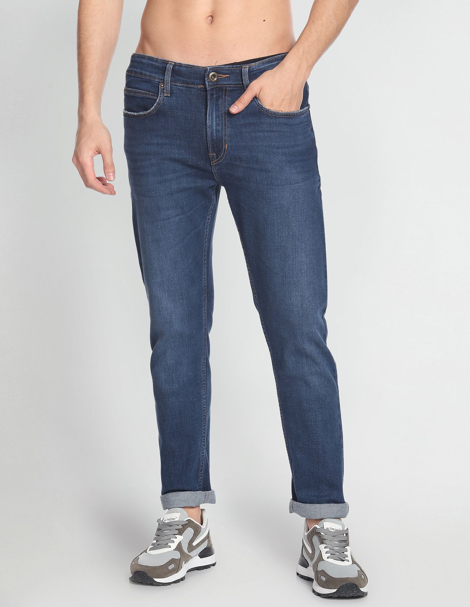 Flying Machine Stone Wash Slash Slim Tapered Jeans