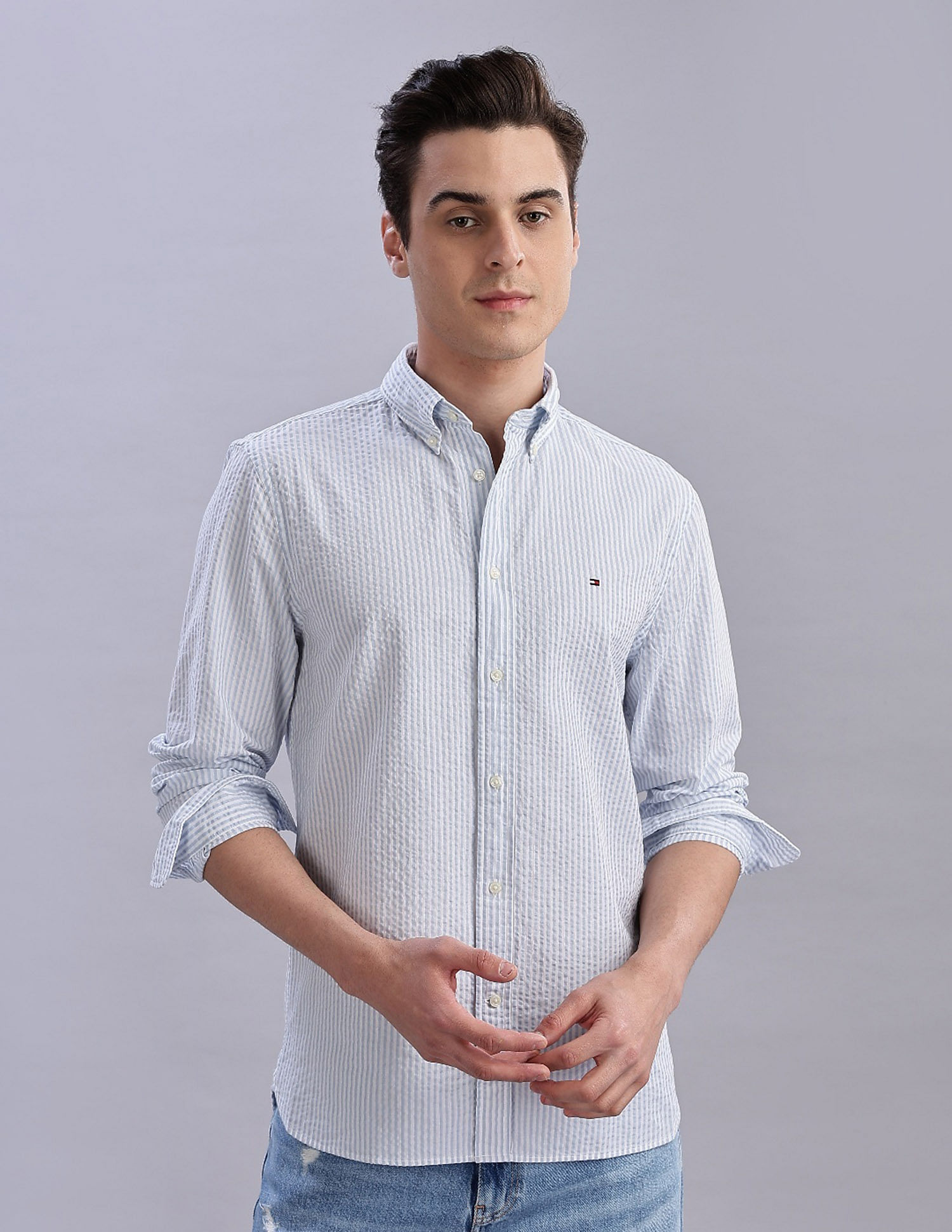 Tommy Hilfiger Striped Regular Fit Plain Woven Shirt