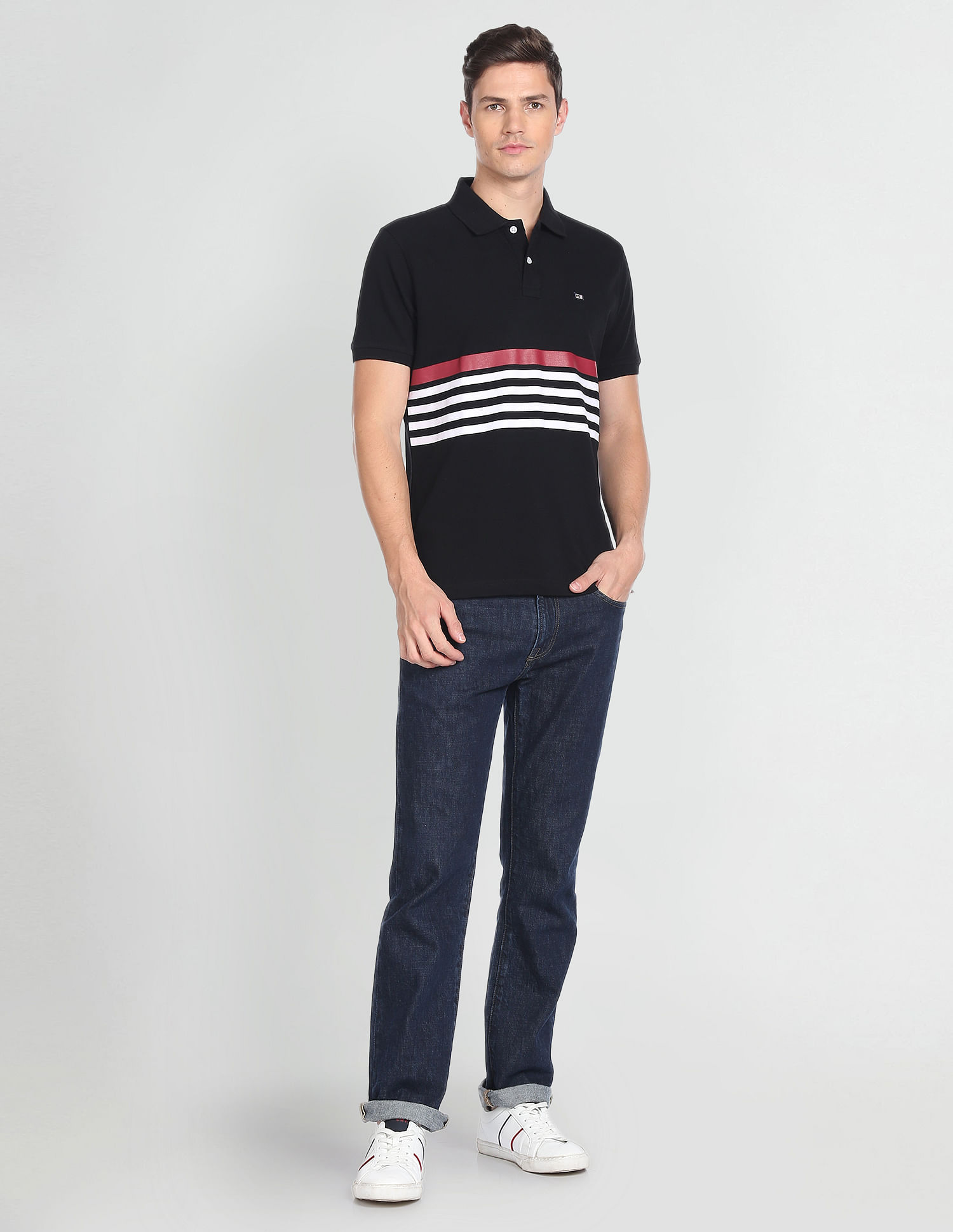 Arrow Sports Horizontal Stripe Cotton Polo Shirt
