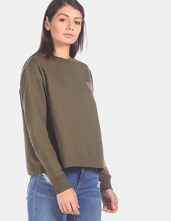 Buy GAP Women Olive Ribbed Crew Neck Sweatshirt NNNOW