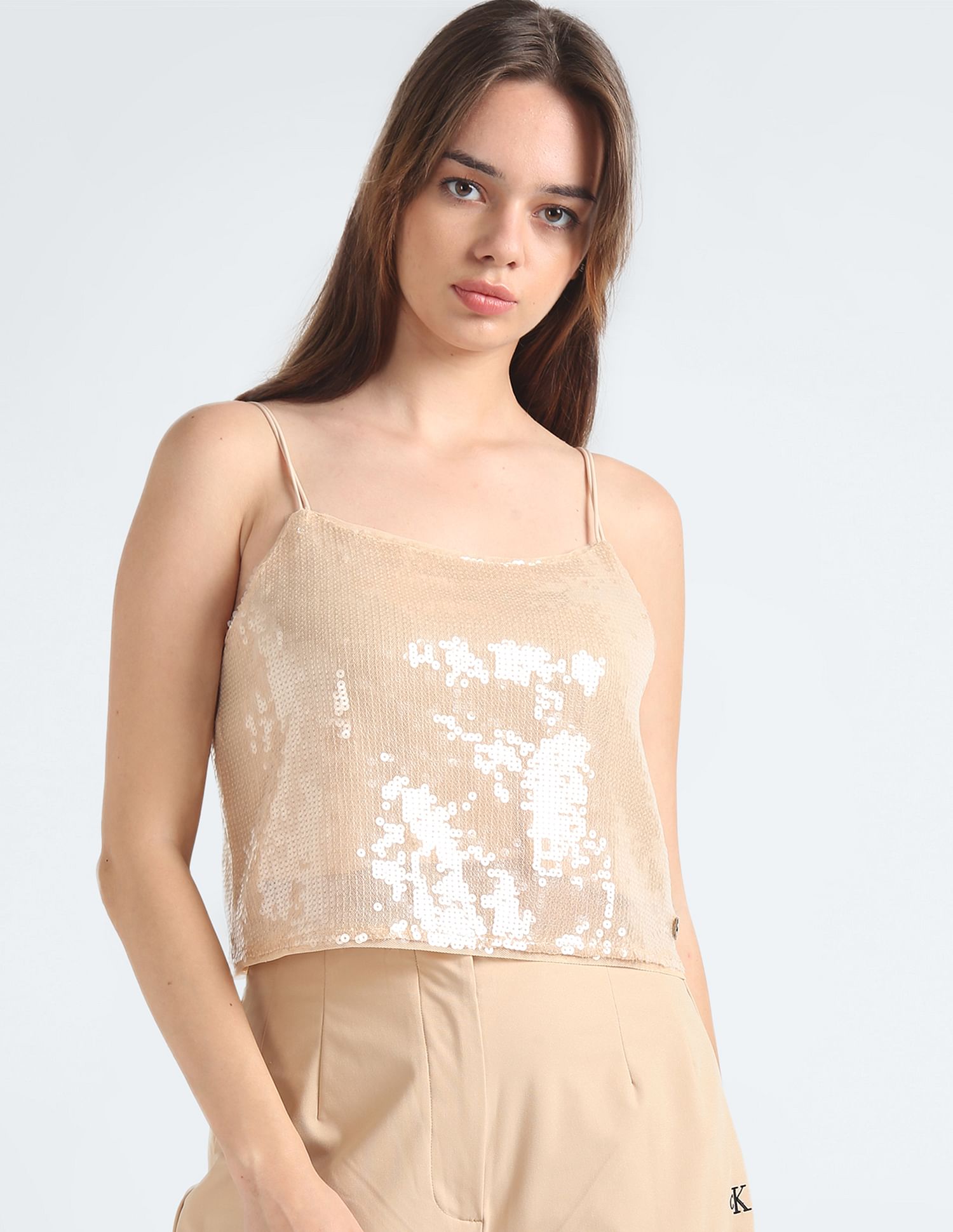 Buy Calvin Klein Solid Sequins Top NNNOW