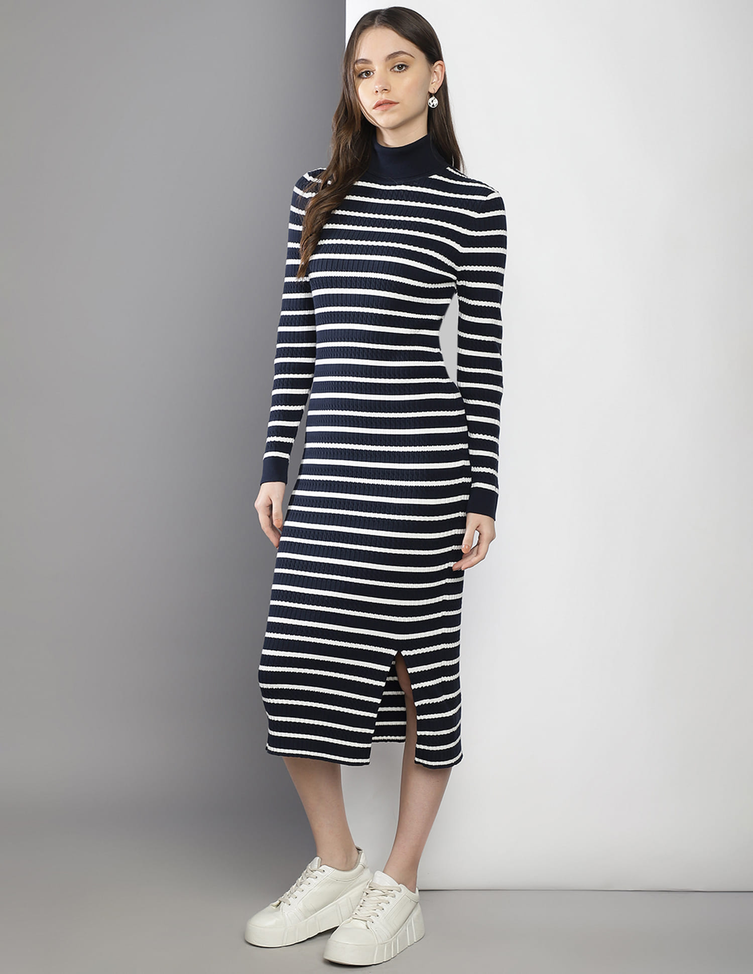 Buy Tommy Hilfiger Women Navy Cable Knit Horizontal Stripe Bodycon