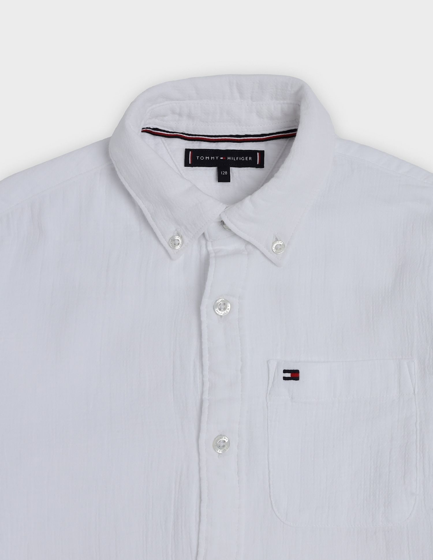 Tommy Hilfiger Kids Boys Solid Regular Fit Seersucker Shirt
