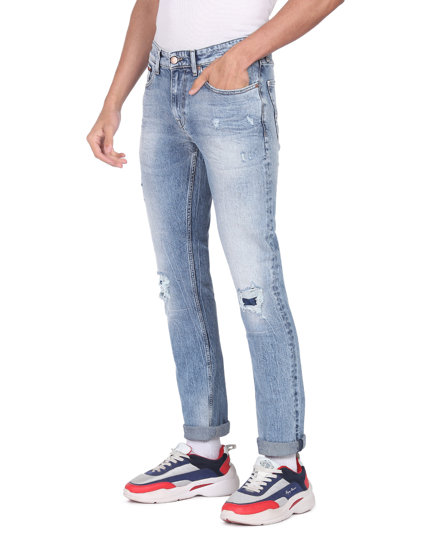 Buy Tommy Hilfiger Men Light Blue Scanton Slim Fit Distressed