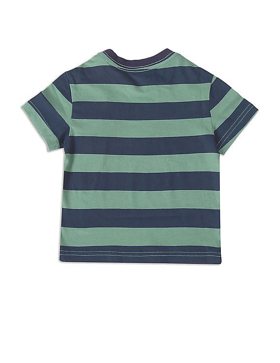 U.S. Polo Assn. Kids Boys Green Round Neck Striped T-Shirt
