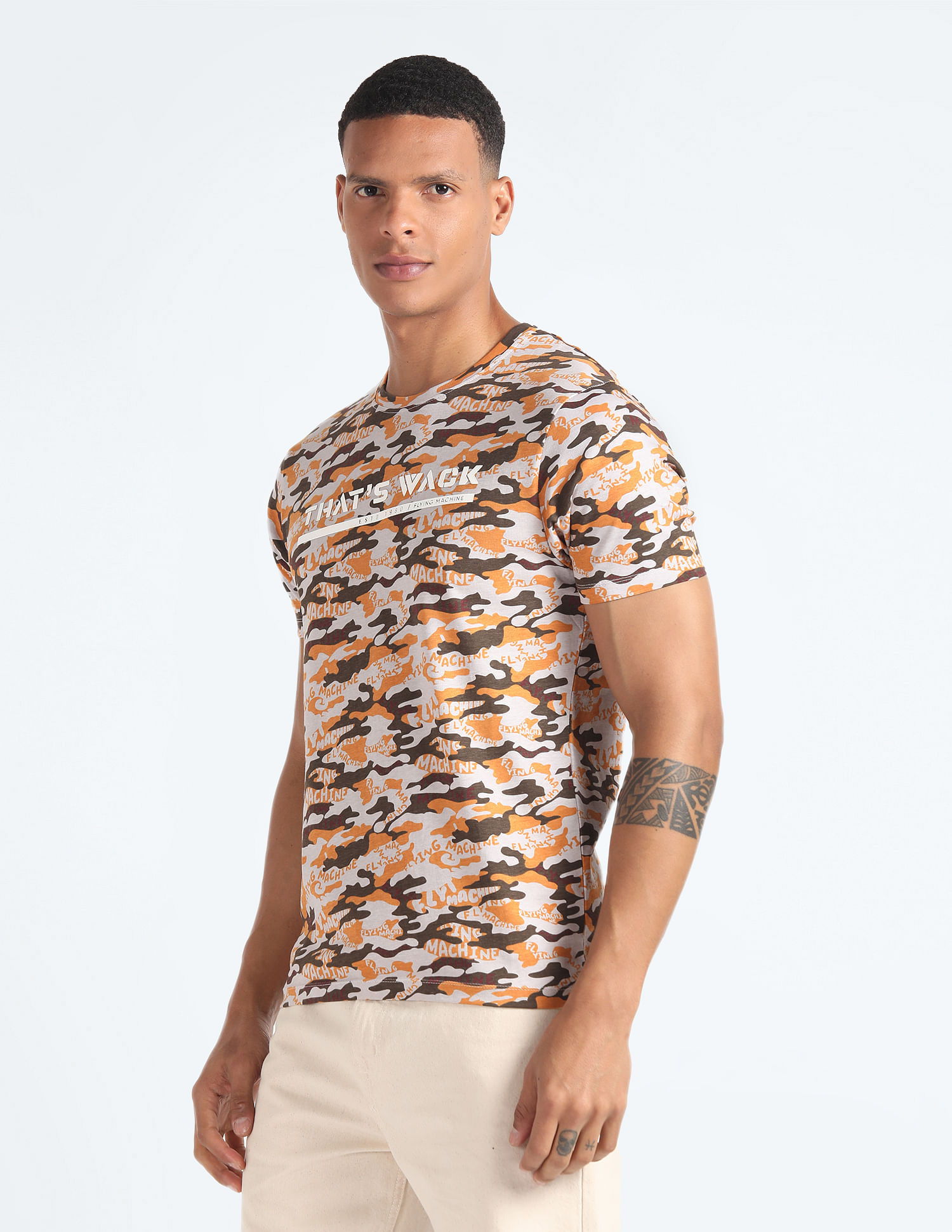 Flying Machine Camouflage Print Cotton T-Shirt