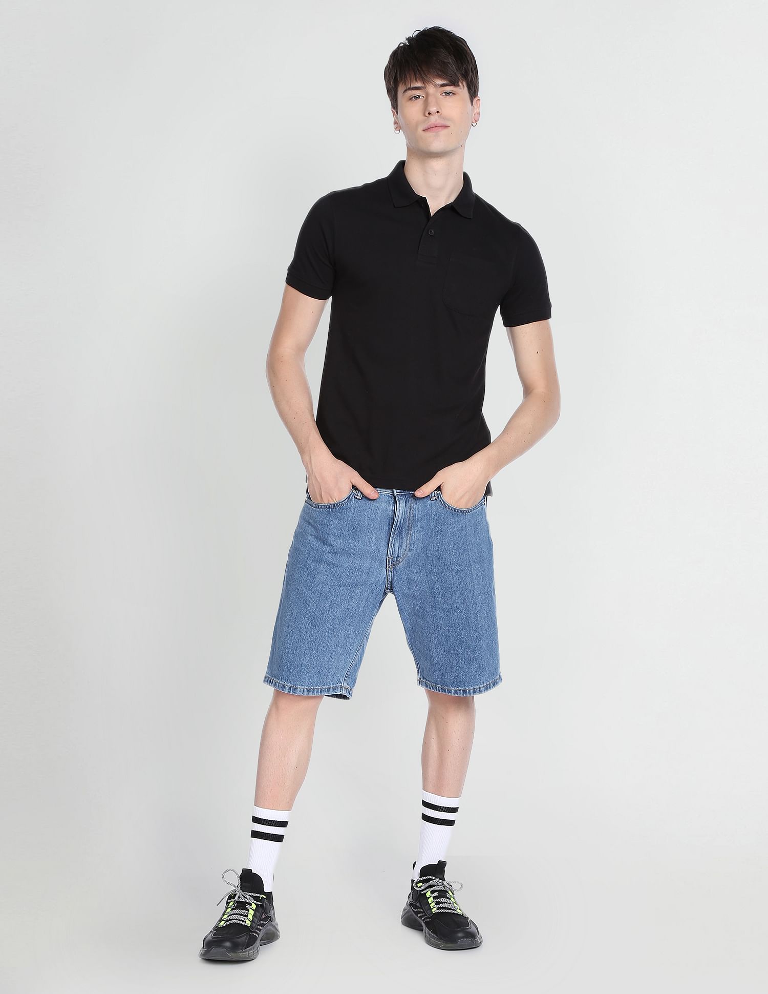 Flying Machine Solid Cotton Pique Polo Shirt