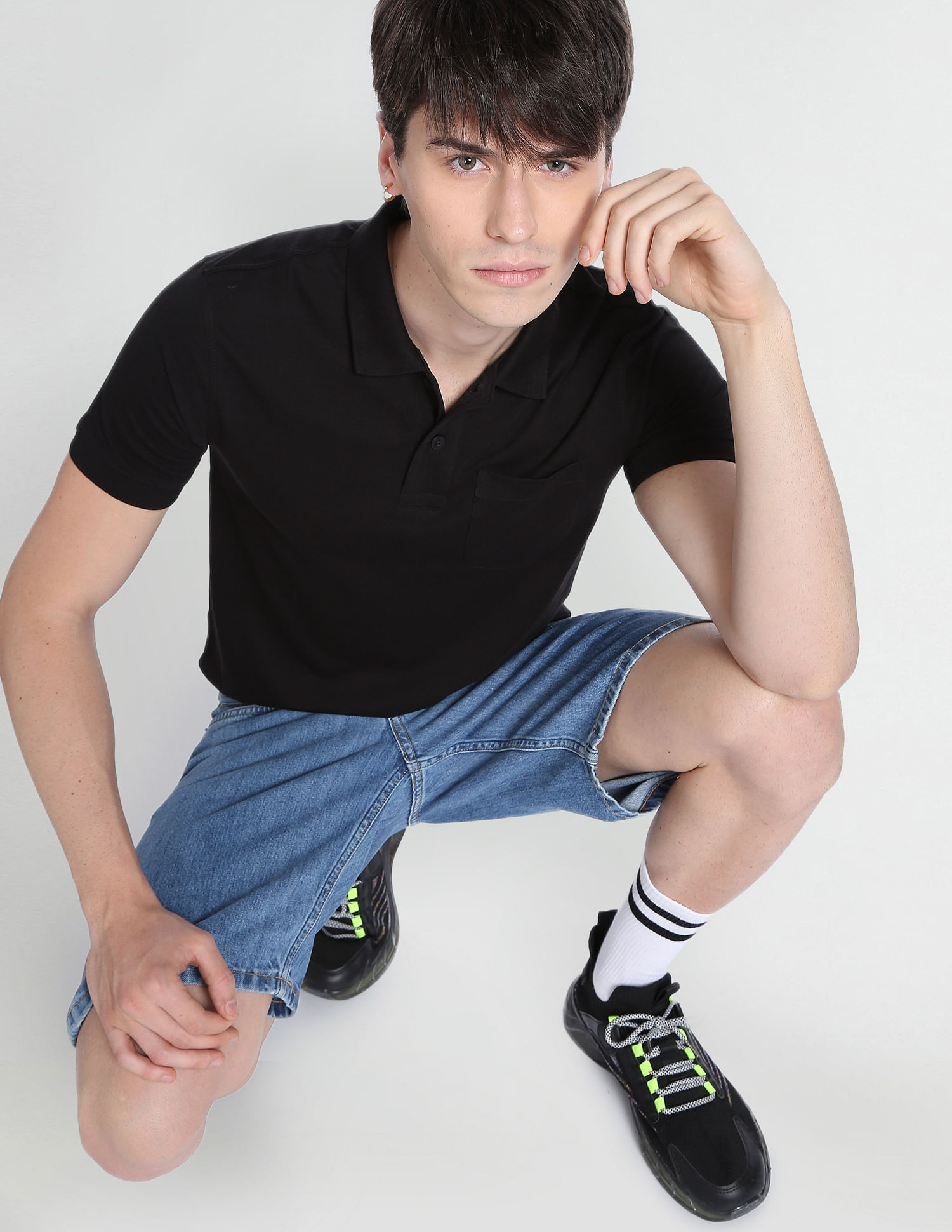 Flying Machine Solid Cotton Pique Polo Shirt