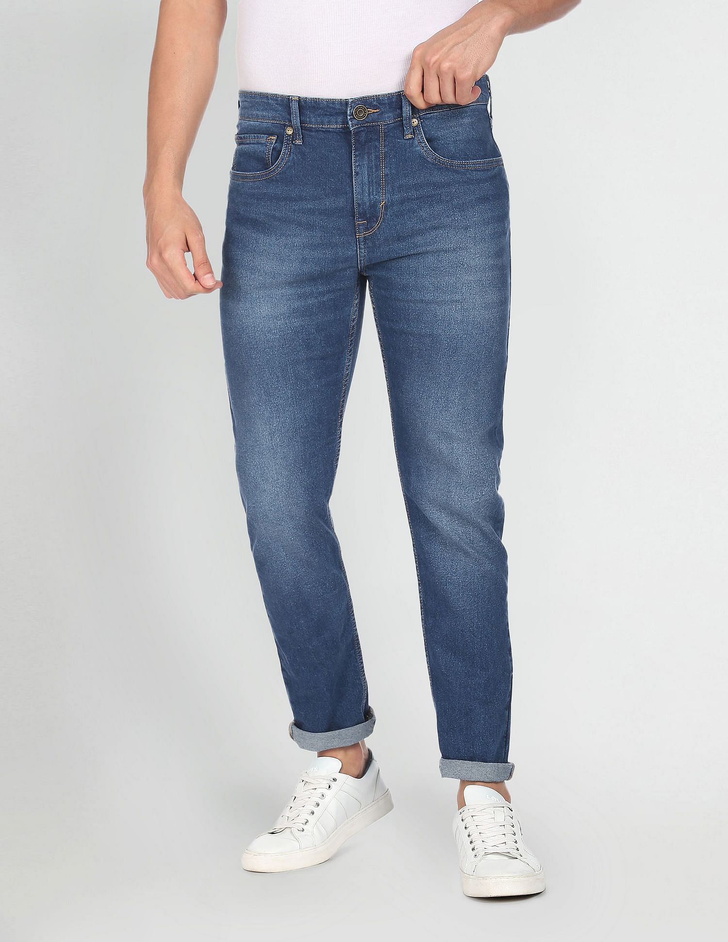 Flying Machine Mid Rise Slash Slim Tapered Fit Jeans