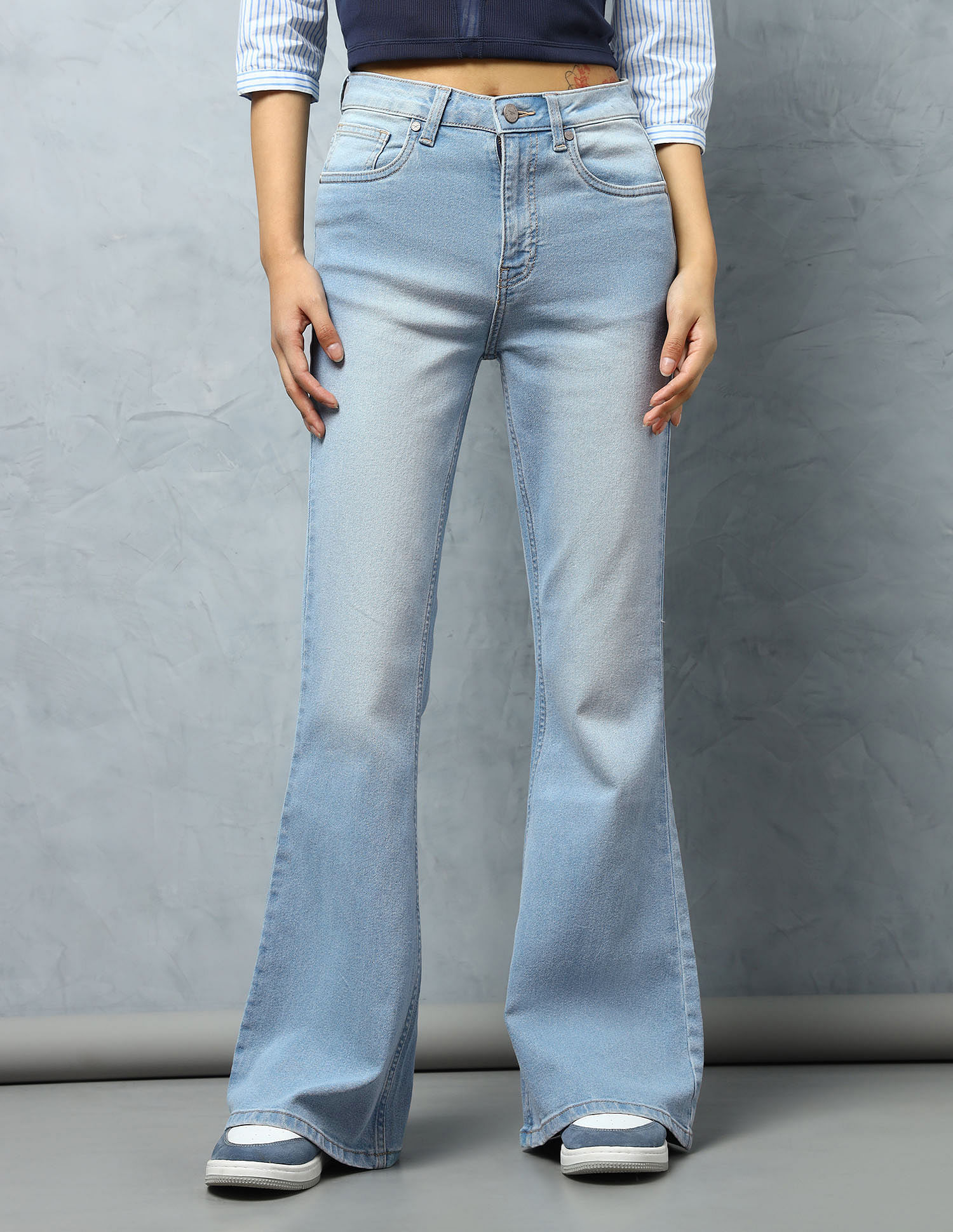Flying Machine Women Ultra Wide Flare Mid Rise Jeans