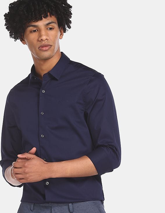 calvin klein navy blue dress shirt Slim Poplin Dress Shirt Calvin Klein