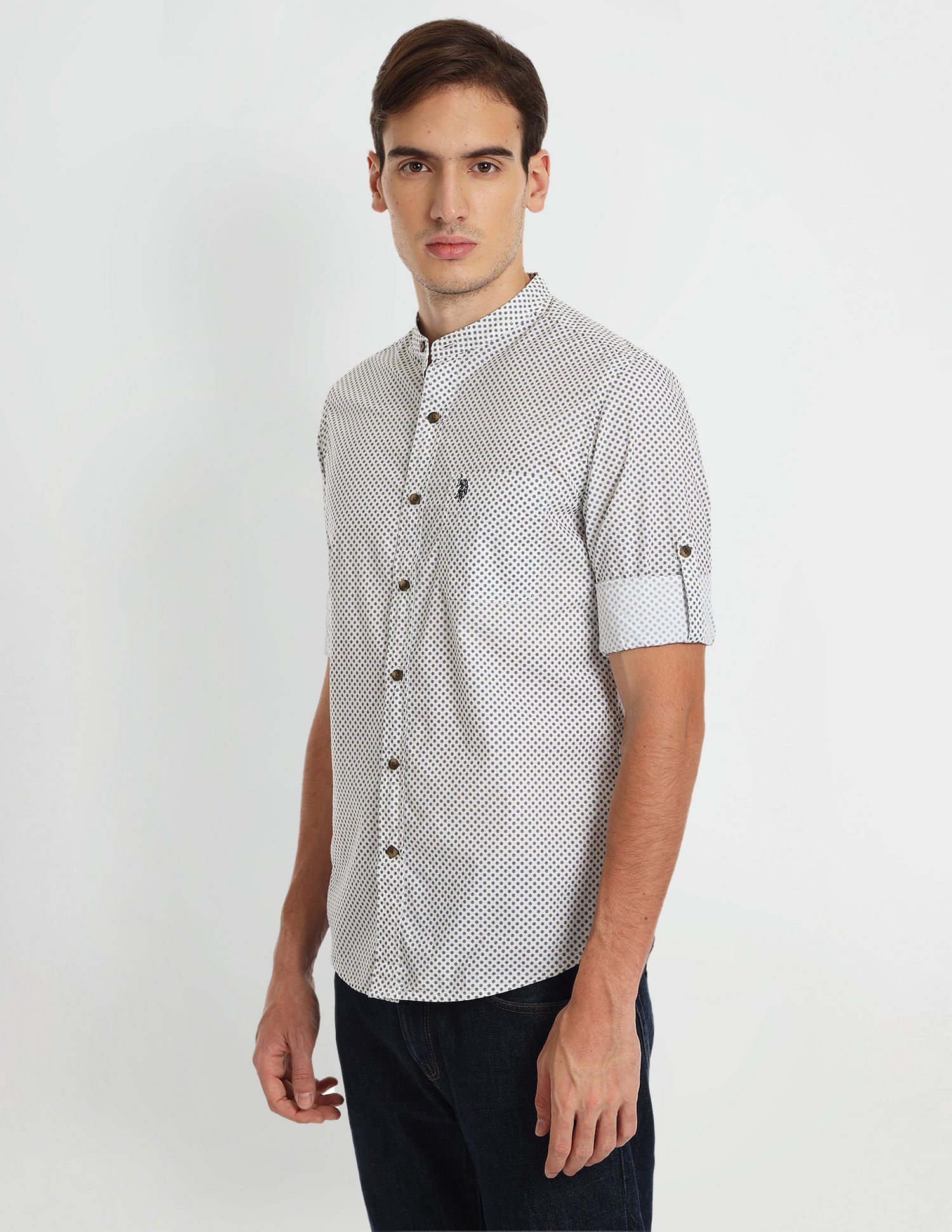 U.S. Polo Assn. Denim Co. Mandarin Collar Printed Shirt