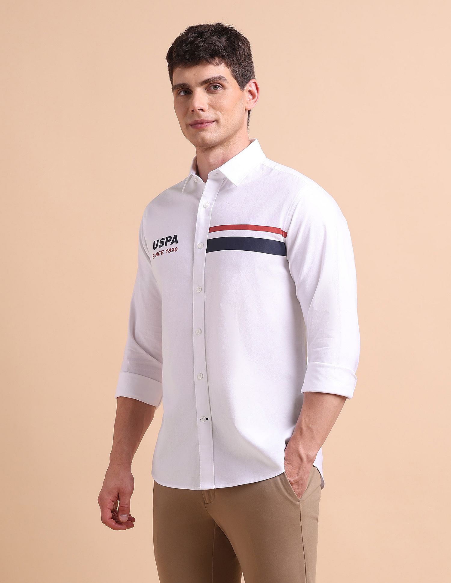 U.S. Polo Assn. Brand Printed Tailored Fit Oxford Shirt