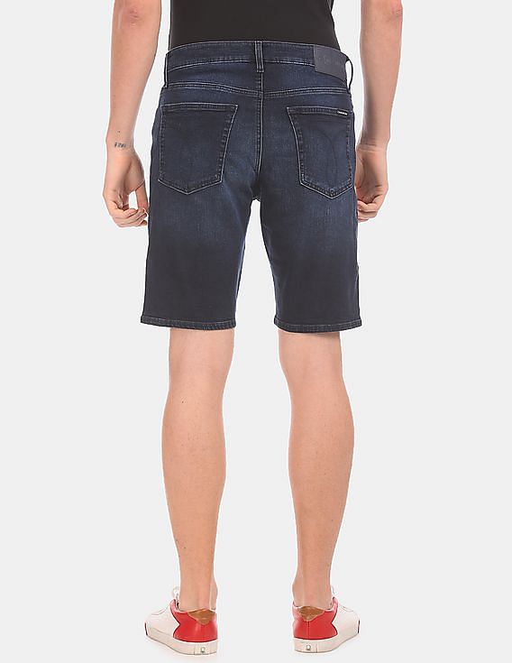 Calvin Klein Men Dark Blue Slim Fit Washed Denim Shorts