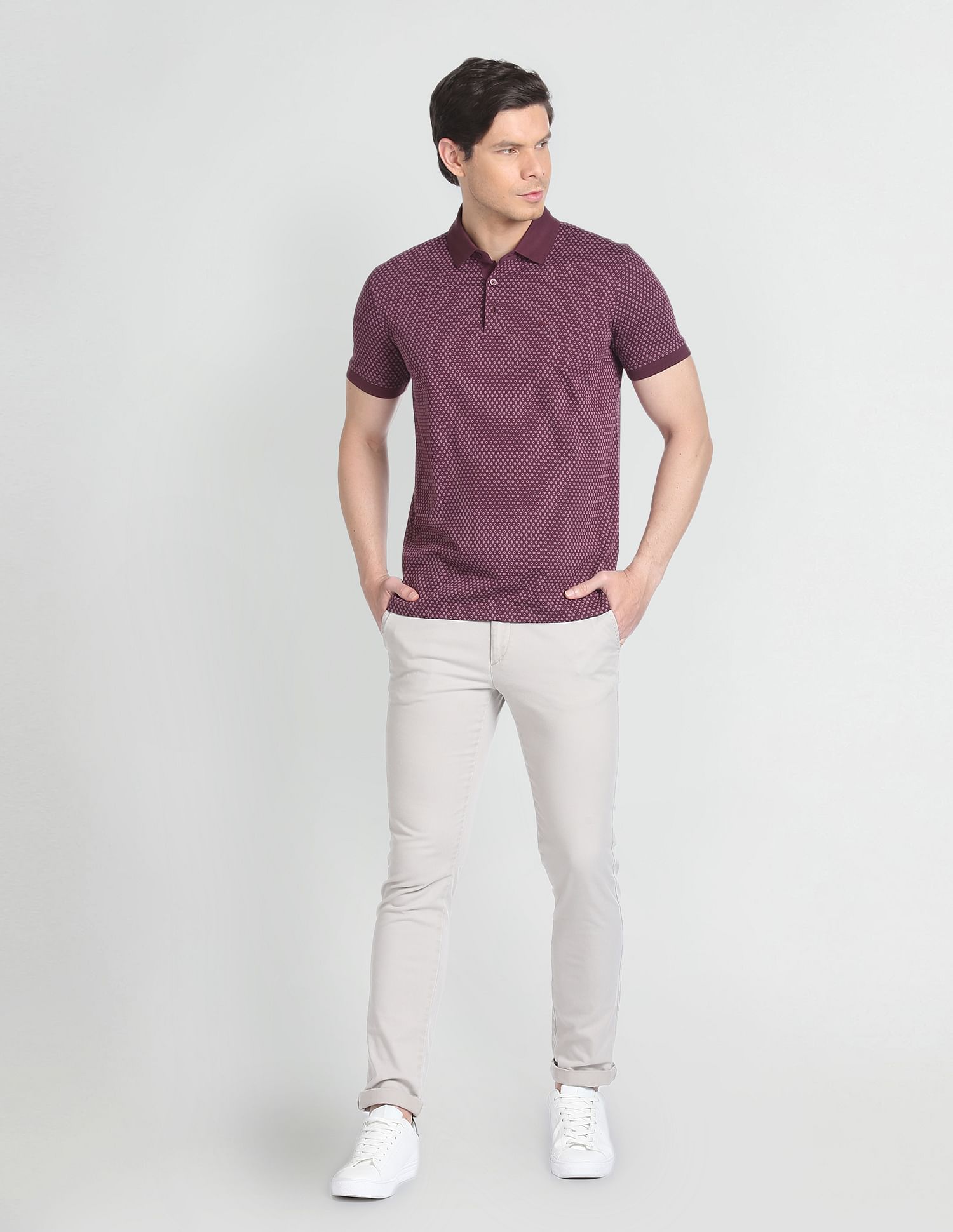Arrow Ribbed Collar Geometric Print Polo Shirt