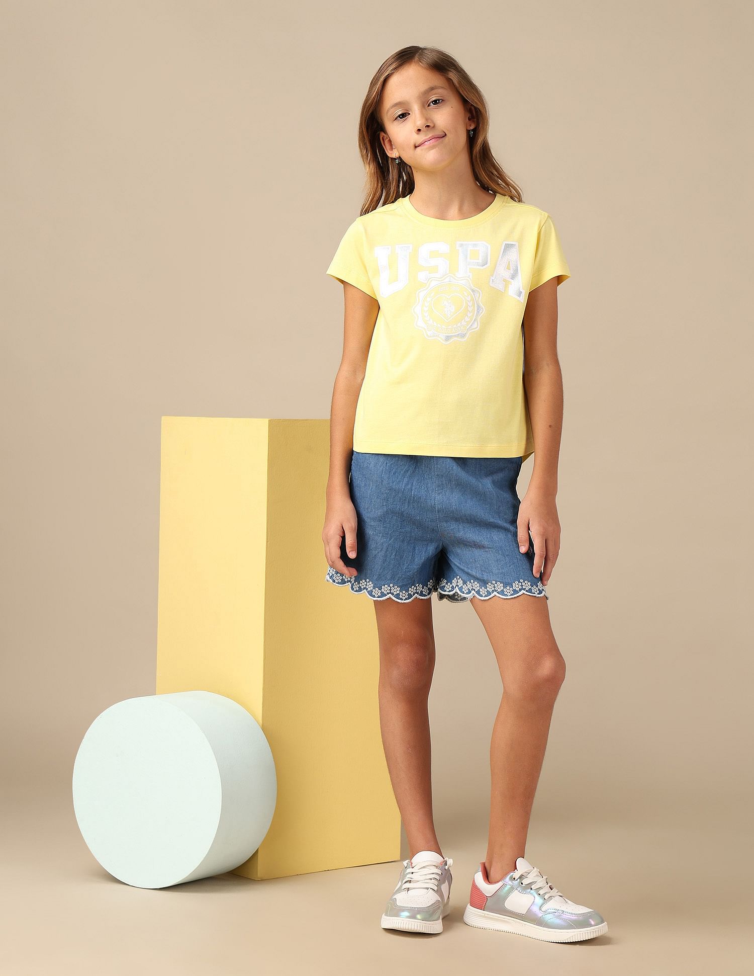 U.S. Polo Assn. Kids Girls Foil Print Relaxed Fit T-Shirt