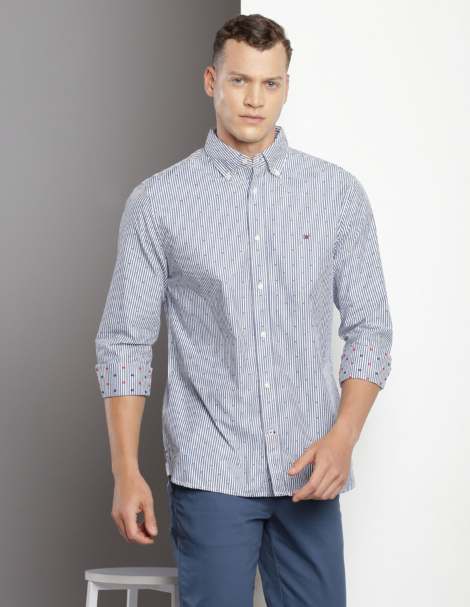 Tommy Hilfiger Button Down Collar Vertical Stripe Shirt