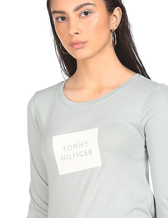 Buy Tommy Hilfiger Women Mint Brand Print Long Sleeve T-Shirt 