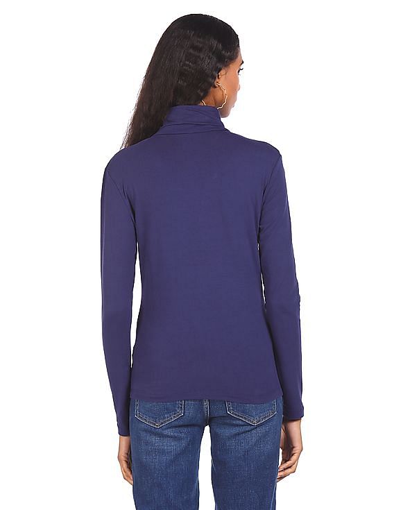 Flying Machine Women Turtleneck Solid T-Shirt