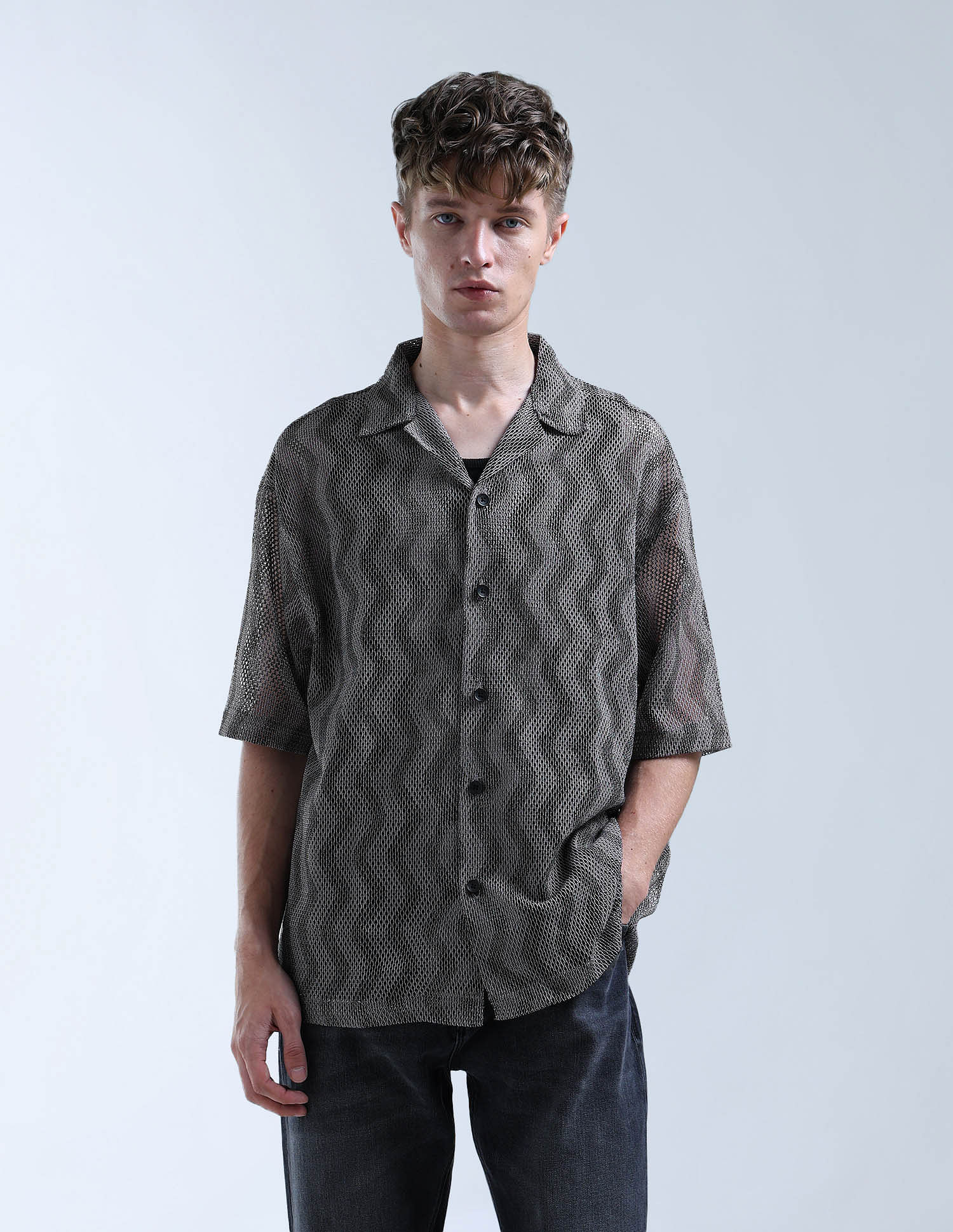 Flying Machine Oversized Fit Self Design Chevron Shirt
